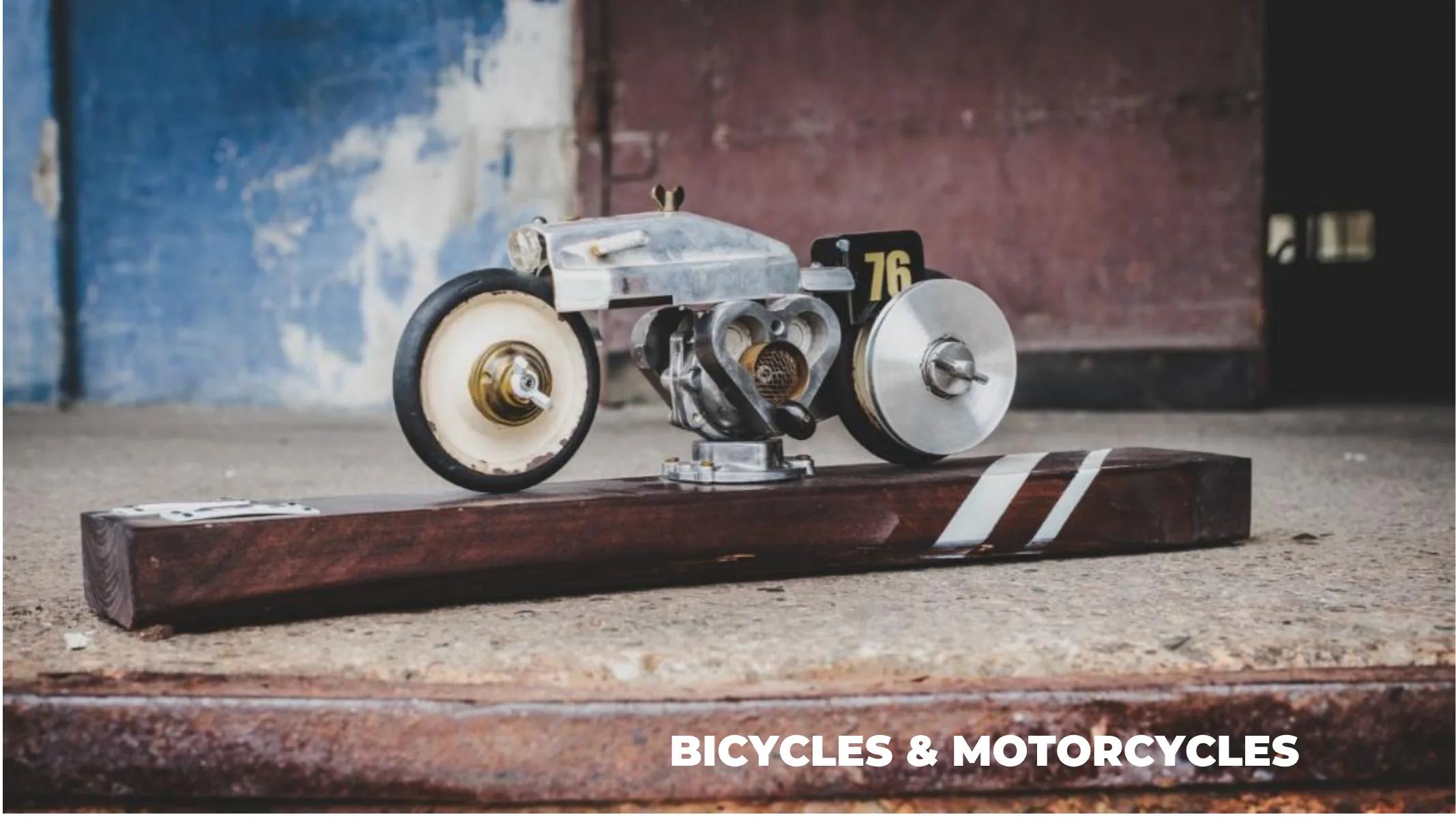 Sculptural motorcycle made from reclaimed materials